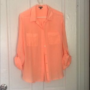 Ann Taylor Silk Button Down Blouse - Orange -L
